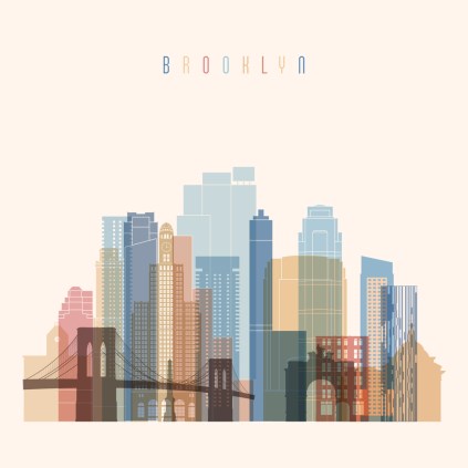 Brooklyn, New York skyline detailed silhouette. Transparent style. Trendy vector illustration.