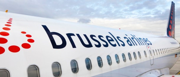 Airplane of Brussels airlines company is ready to takeoff